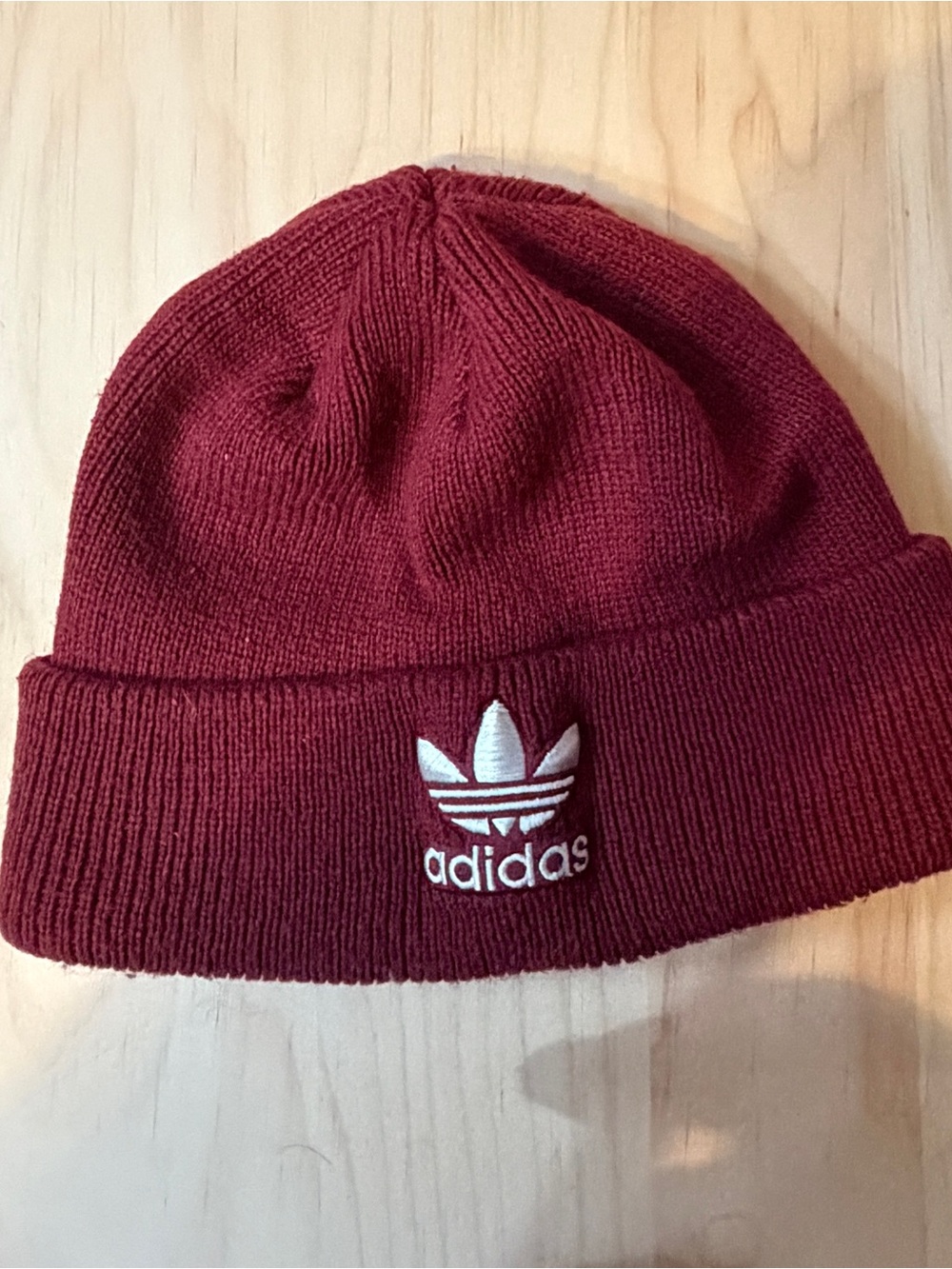 adidas burgundy Trefoil Knit Cuffed Beanie
